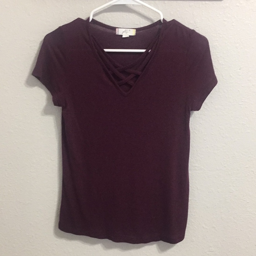 Burgundy cross-neck tee